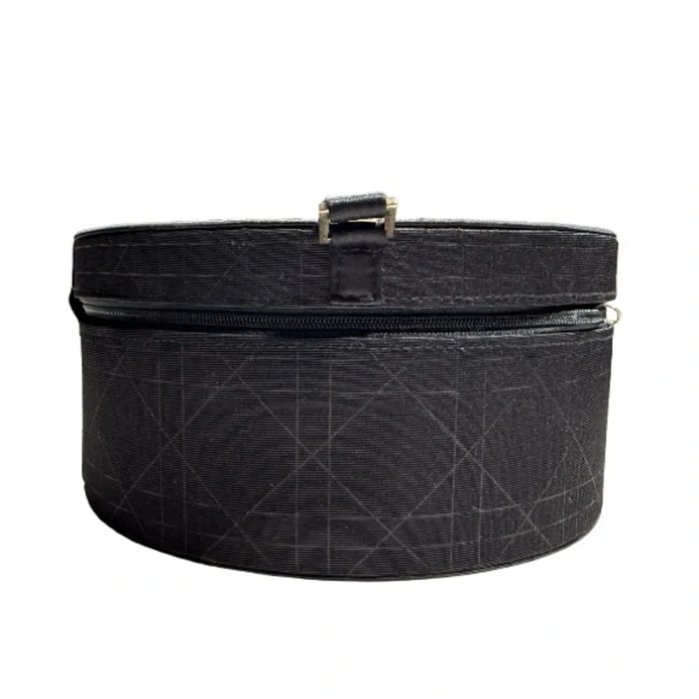 DIOR | Parfums VTG Black Round Travel Makeup Vanity Jewelry Box Case Vacation